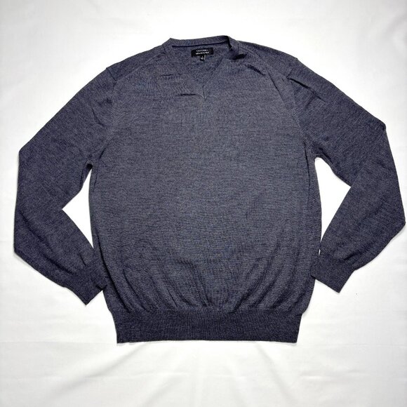 Tahari Italian Merino Wool Blend Gray V-Neck Sweater Made in Italy Mens Large - Picture 1 of 9
